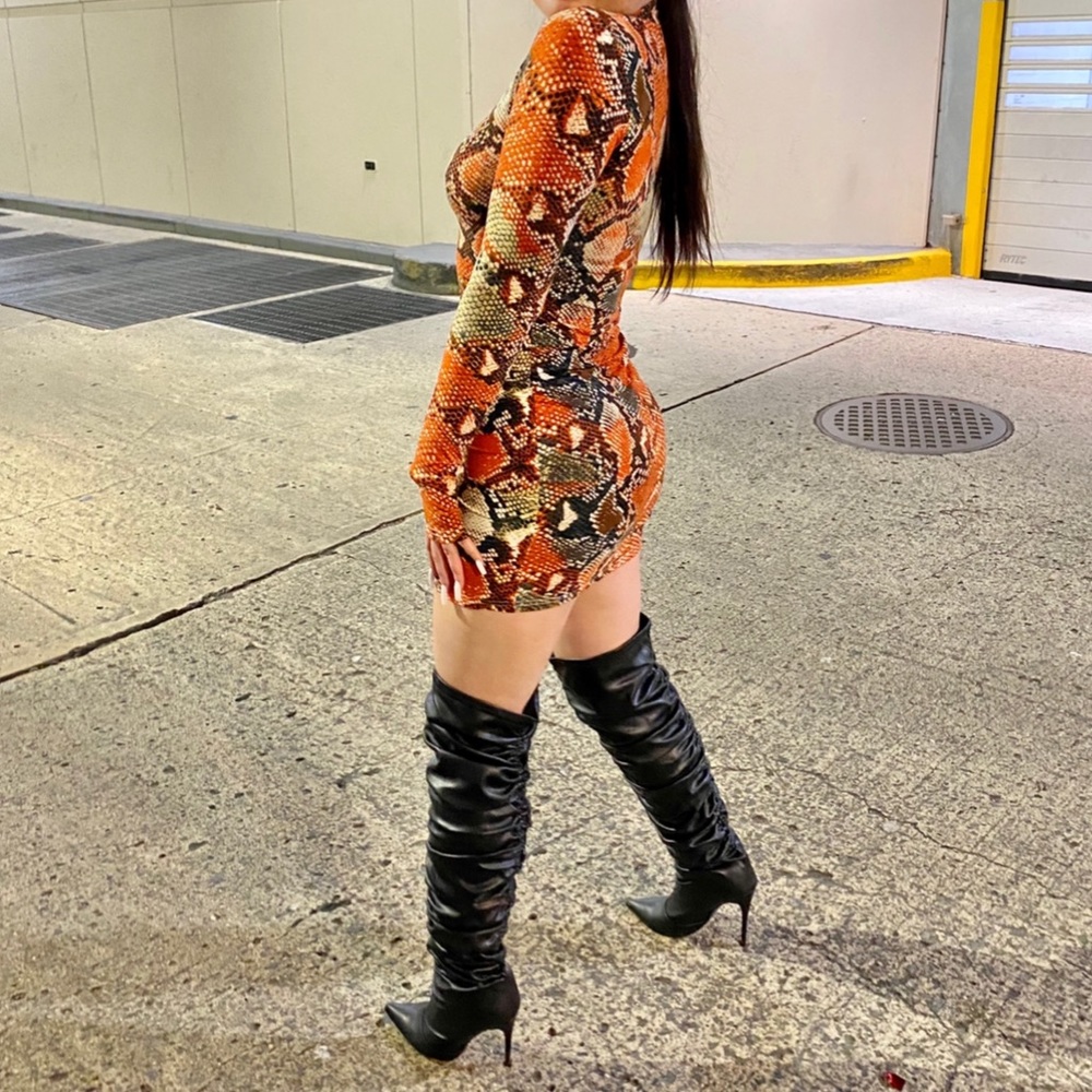 Orange Snakeskin long sleeve mini dress